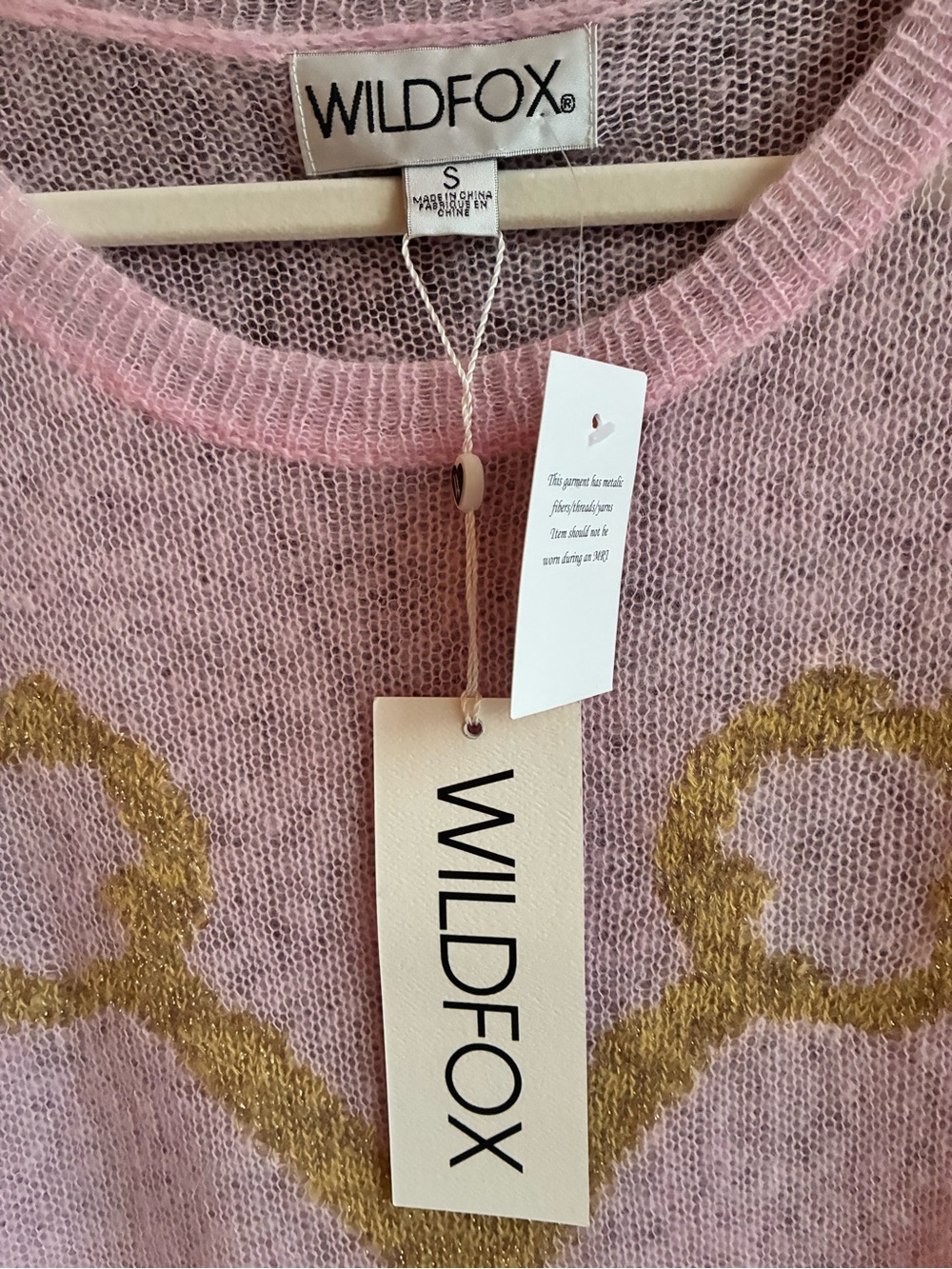 Wildfox Pink Gold Key Sweater Alpaca Wool Blend Size Small NWT - Picture 5 of 8